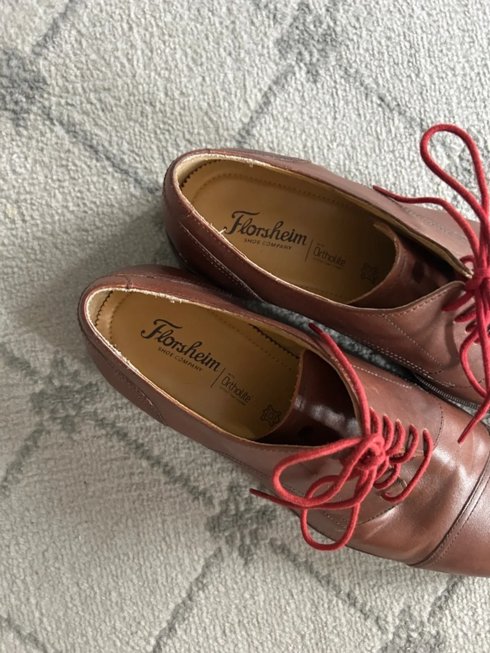 Florsheim Brown Leather Cap-Toe Oxfords with Red Laces